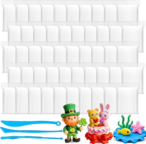 Miniatura 8 de Paquete de 50 arcilla de espuma blanca seca al aire, arcillas suaves y ligeras moldeables con 3 cuchillos para esculpir para niños, suministros de