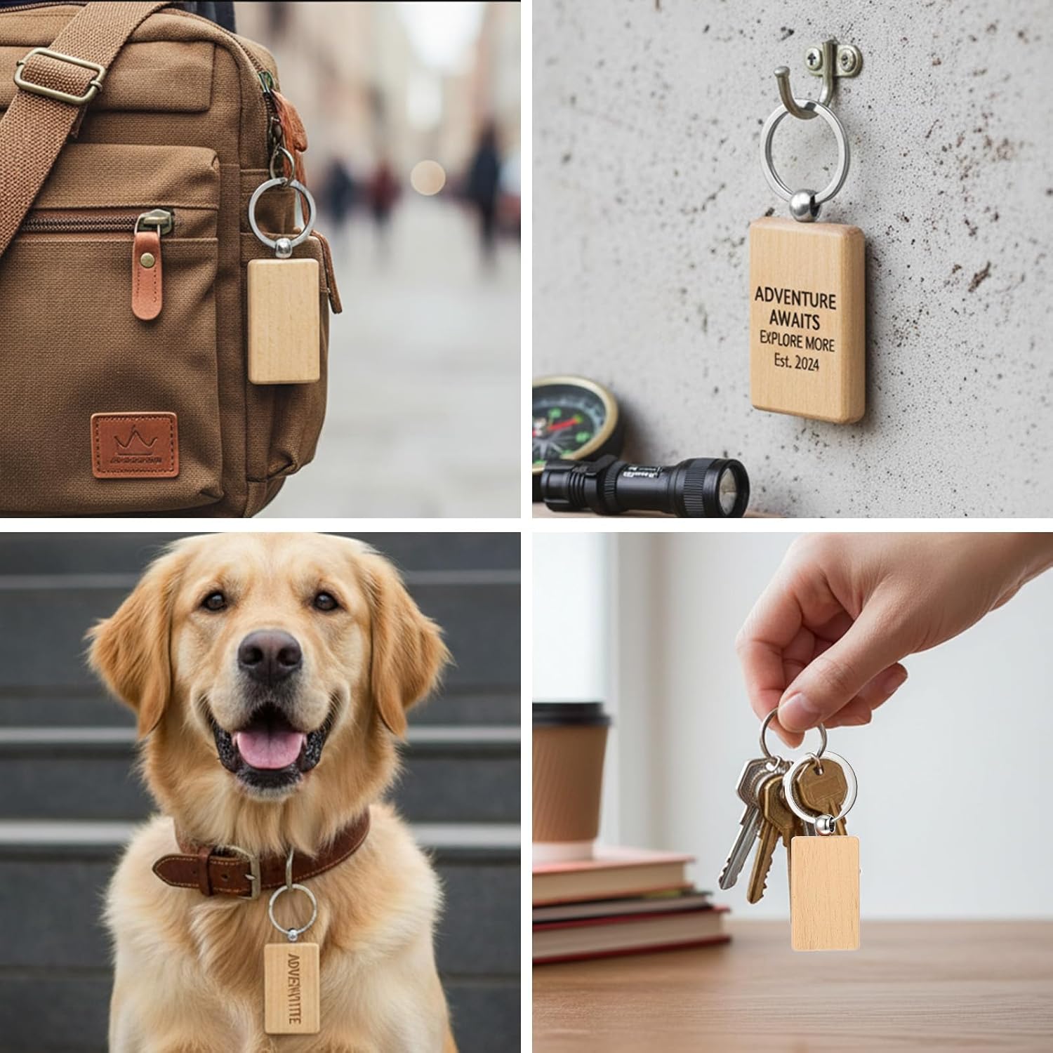 50 Pcs Wooden Keychain Blanks, Unfinished Rectangle for Laser Engraving with Key Rings, for DIY Crafts and Gifts - Image 5