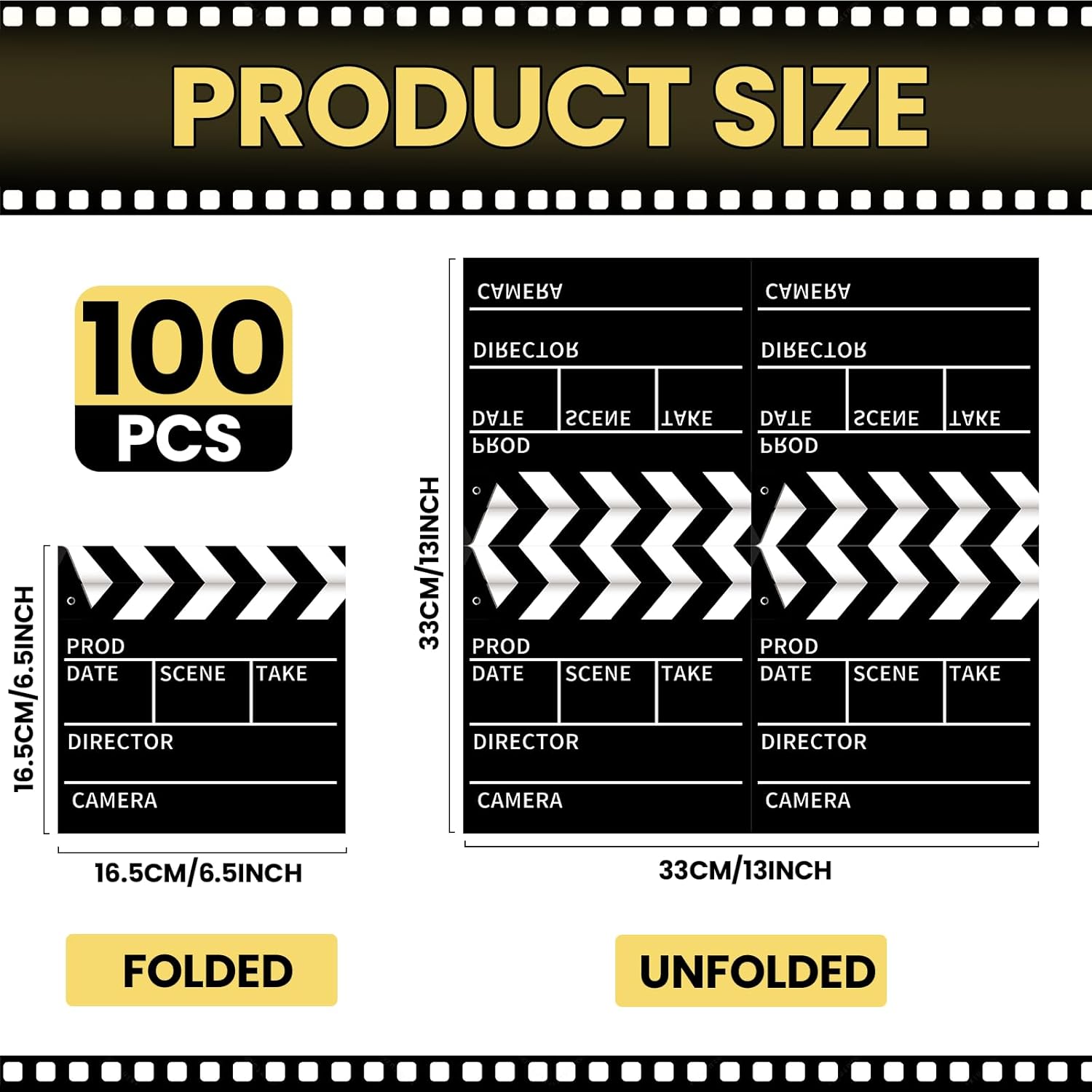 100 Pcs Movie Night Party Supplies Movie Theater Napkins Decorations Set Film Clapper Board Shaped Napkins Theater Theme Decorations for Birthday Awards Ceremony Cut Action Scene Party Supplies