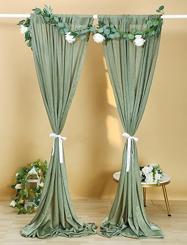 Miniatura 3 de SHERWAY Cortinas de satén grueso de satén verde salvia de 9.6 x 10 pies, cortinas de ventana no transparentes para decoración de escenarios de