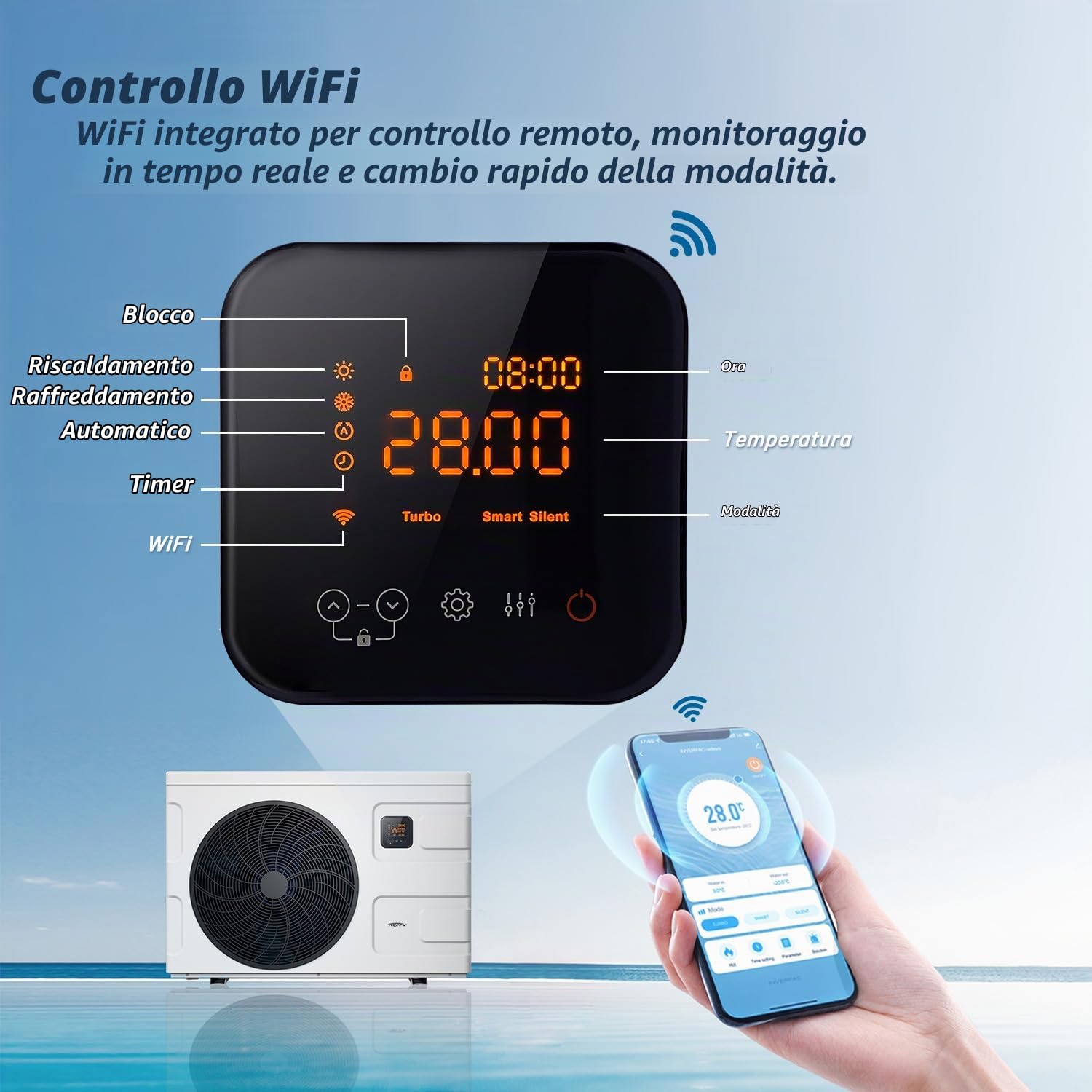 INVERBOOST Elite Pompa di Calore per Piscina Inverter 12,5 kW, per Piscine Fuori Terra Fino A 60 m³, Cop 16, Funzionamento Silenzioso, WiFi E Controllo Vocale