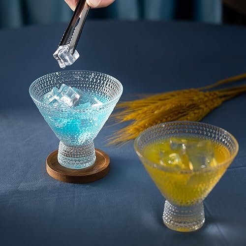 Miniatura 4 de Juego de 6 copas de Martini vintage sin tallo de 8 onzas, bonitas tazas de cóctel vintage con diseño de clavos, margarita sin tallo y copas de