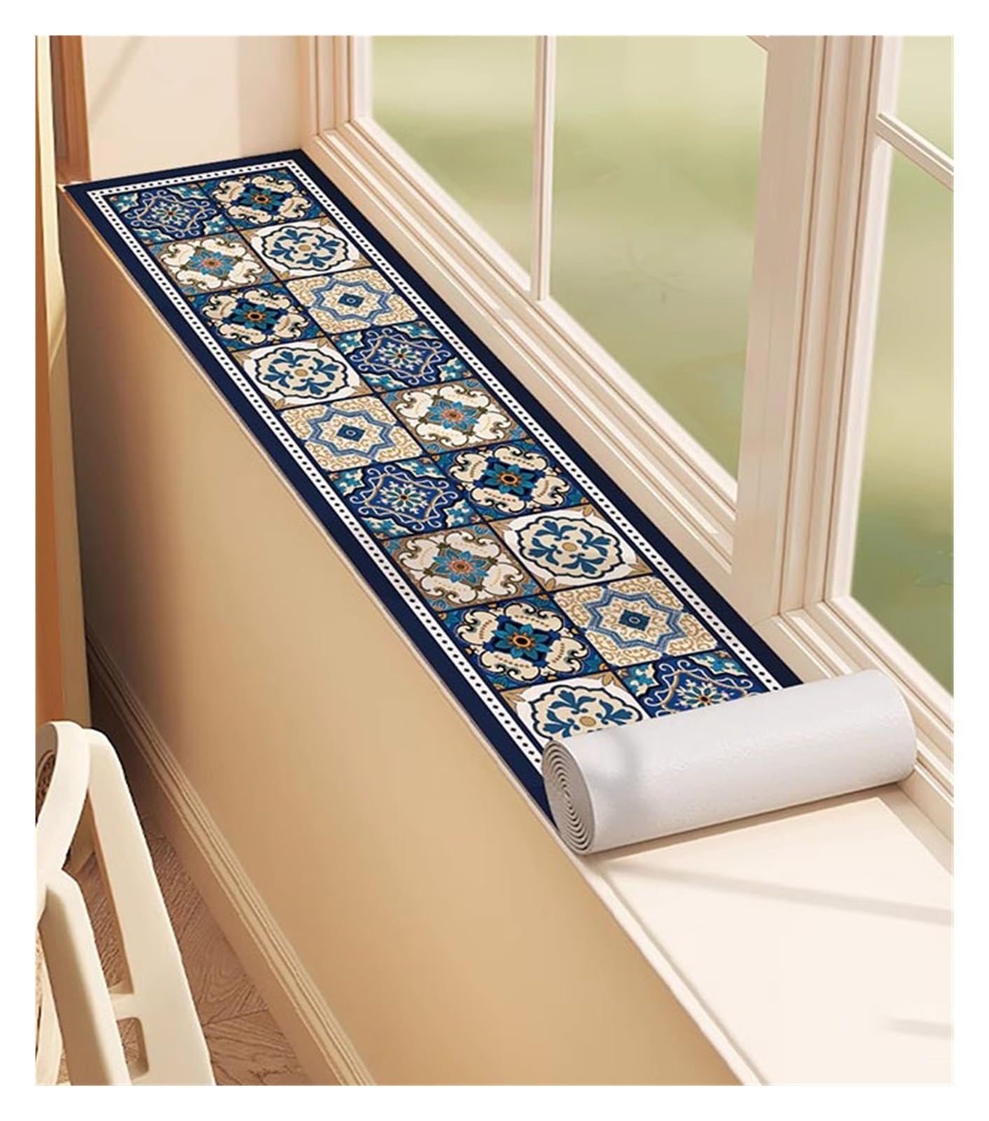 Coussinet de rebord de fenêtre étroit 170x30 et tapis antidérapant imprimé