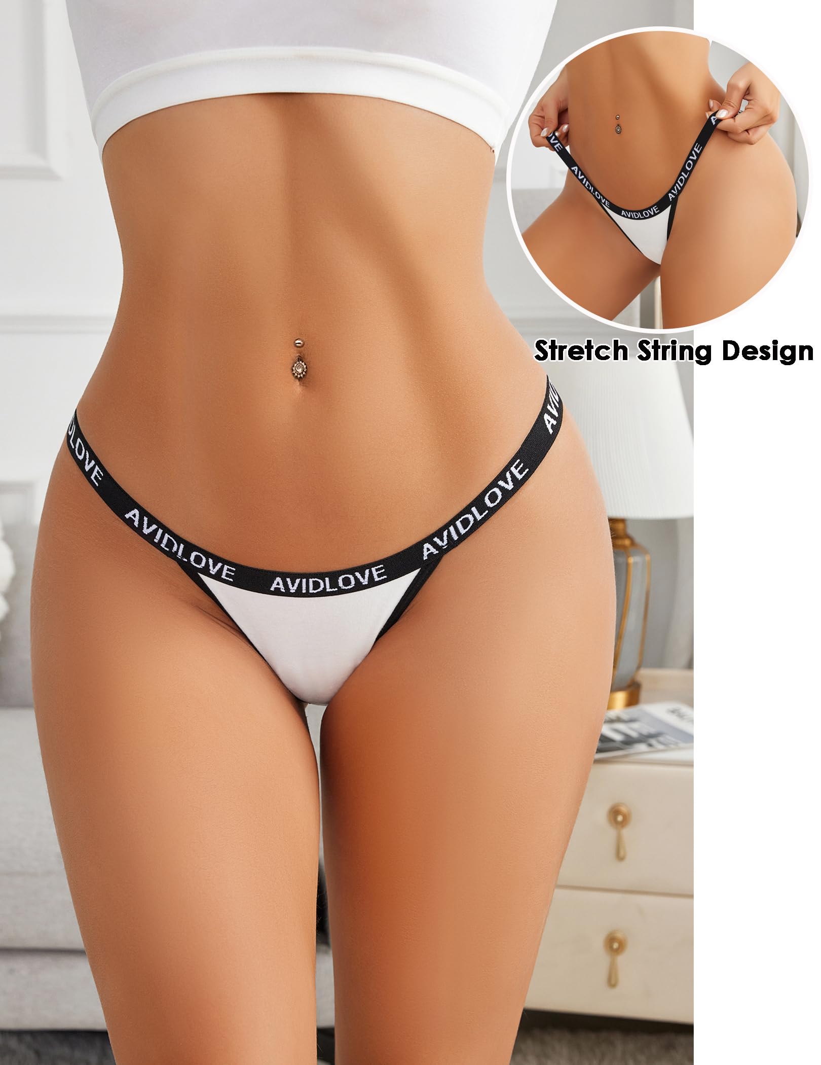 Avidlove Womens Underwear Cotton String Bikini Panties Ladies Low Rise Hipster Sexy High Cut Cheeky Underwear: X-Large Black/White