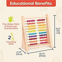 Vista 4 de B. toys Ábaco de madera para niños, juguete clásico de aprendizaje de matemáticas con 100 cuentas educativas para suma, resta de números y contar