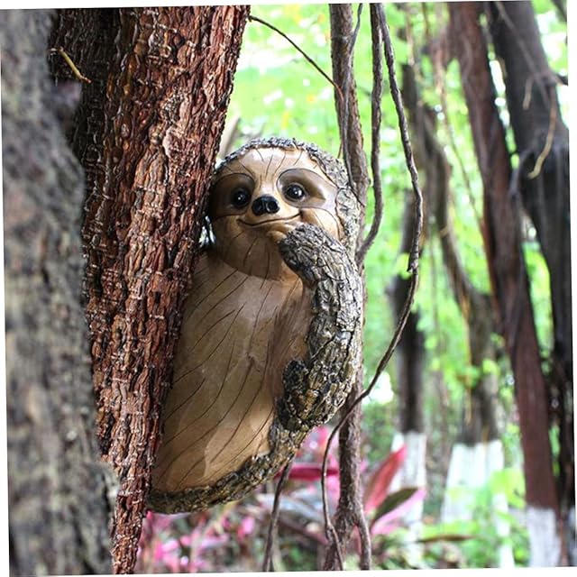 Garden Statue Outdoor, Resin Sloth Hug Tree Decorative Ornament, Garden Tree Ornament Decoration for Yard, Pathway Decor