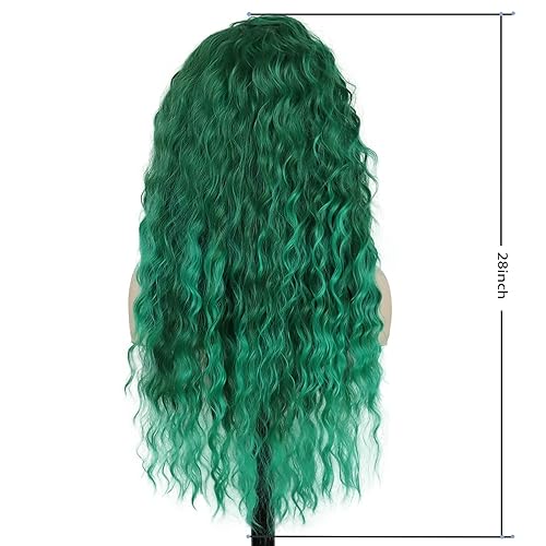 Miniatura 4 de GNIMEGIL Peluca de 26 pulgadas de largo, rizada, ondulada, verde, natural, ombré, esponjosa, peluca de repuesto de cabello sintético con parte libre