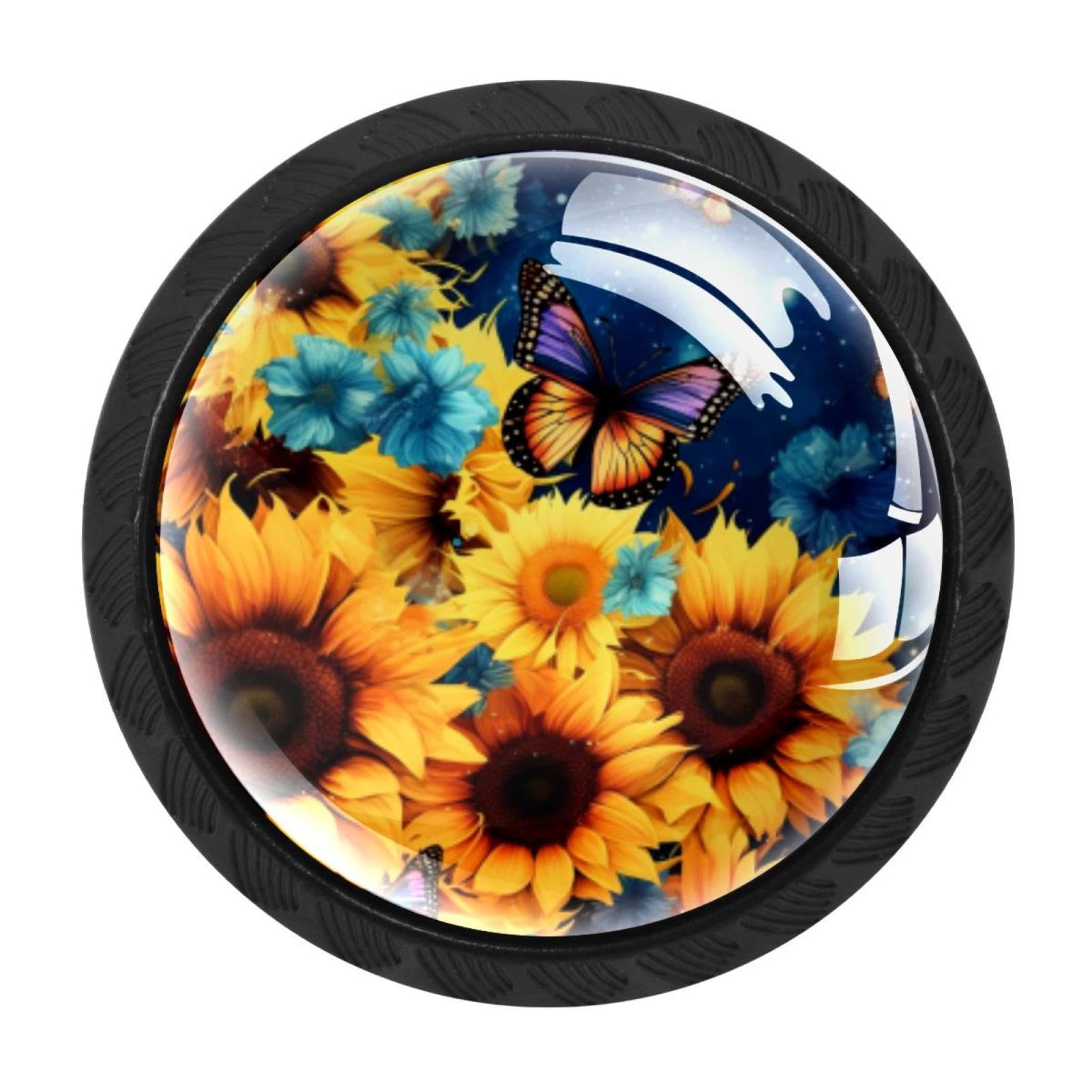CHENZZZZ 4 Pack Black Starry Night Sunflower Butterfly Cabinet Pulls with Screws, Kitchen Cabinet Knobs Hardware