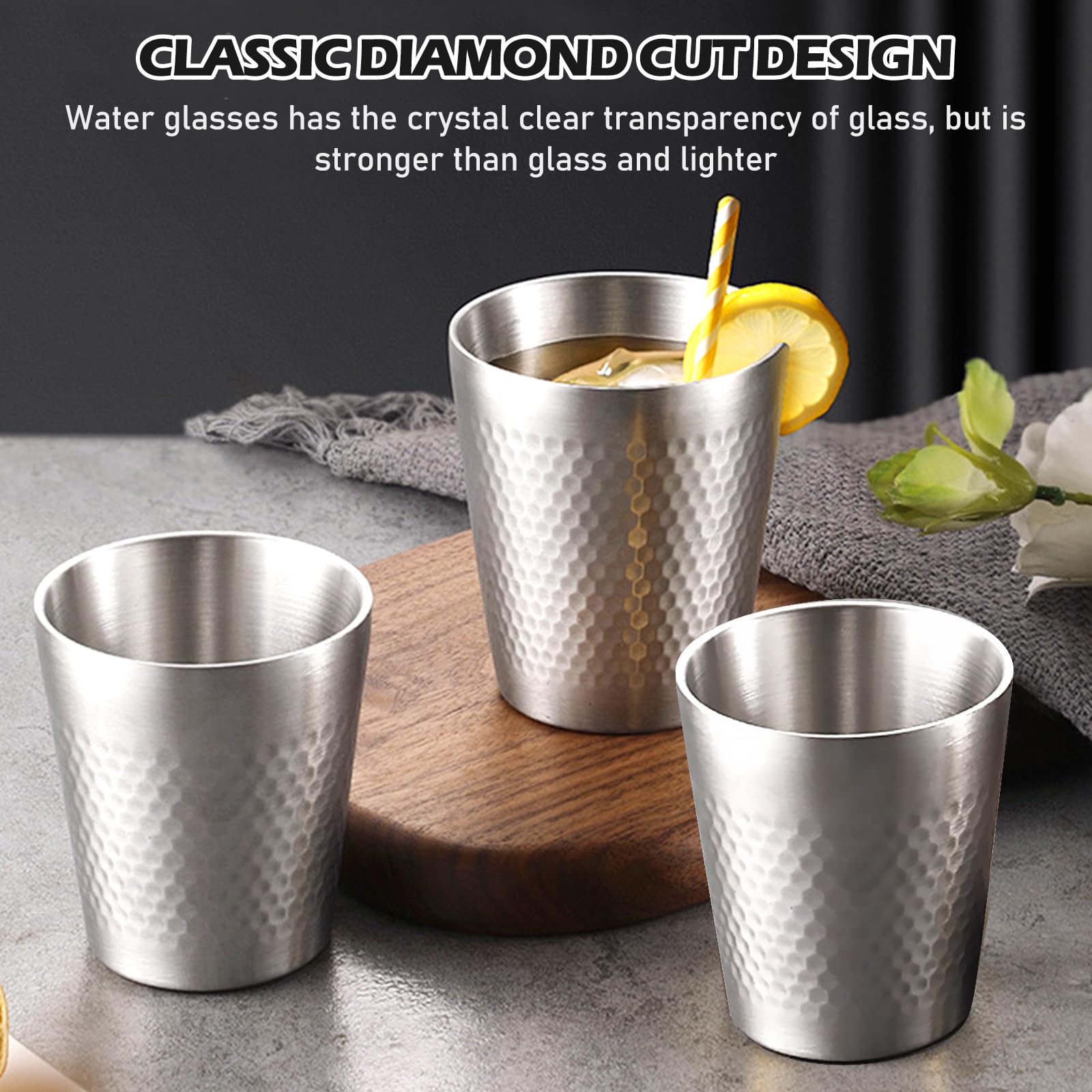 PORFOYO 5 sztuk kubków ze stali nierdzewnej, 300 ml, metalowe kubki ze stali nierdzewnej, podwójne ściany, metalowe kubki do picia, ze stali nierdzewnej, kubki kempingowe, nietłukące się, do domu, na