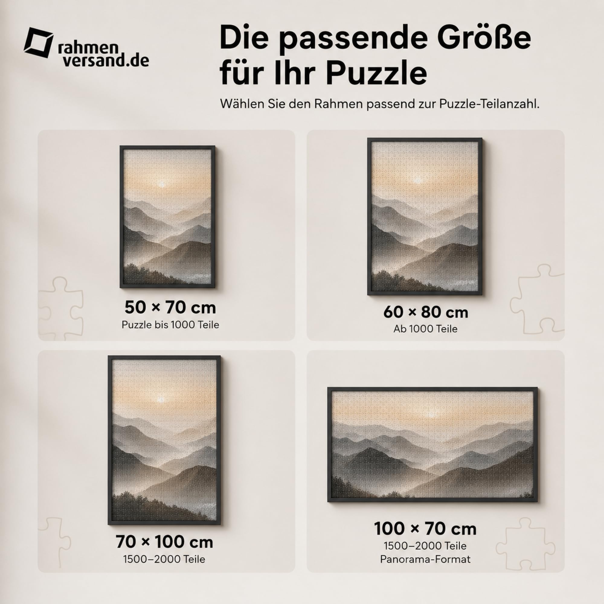 PANORAHMA Cadre de puzzle - Cadre photo pour puzzle de 1000 à 2000 pièces - En aluminium avec verre acrylique noir mat - Profil de 8 mm - 4 crochets - Puzzle à suspendre en format portrait et paysage