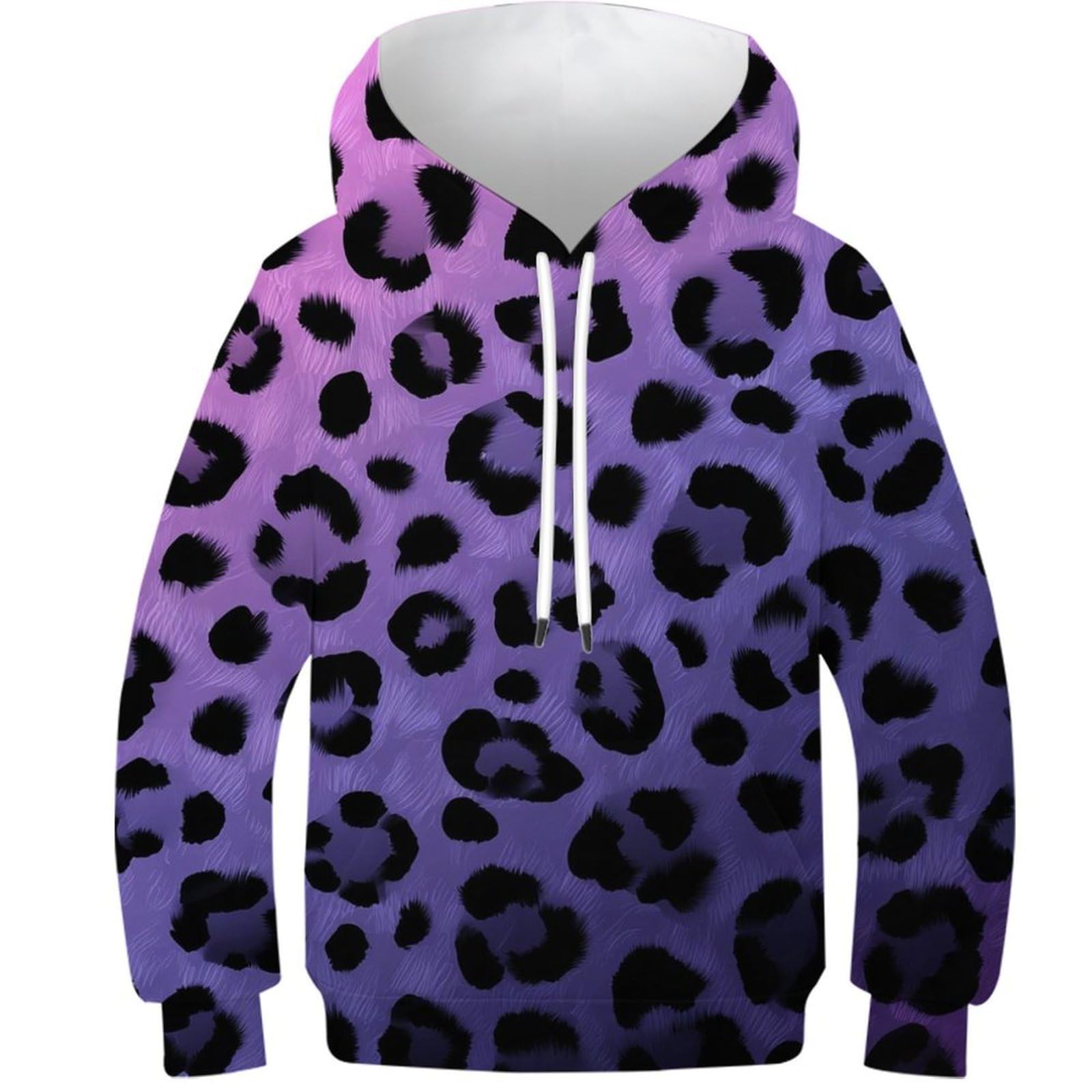 OPCALIS Girls Hooded Top Animal Pattern 3D Printed Jumper Long Sleeve Pullover Sweatshirt Leopard Print with Pocket Kids Teen Athletic 10-12Y