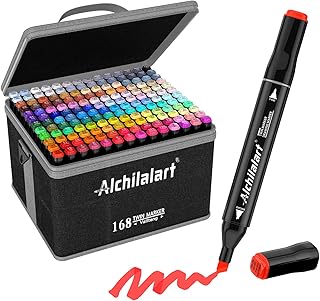 alchilalart Marcadores de álcool com 168 cores, marcadores à base de álcool, marcadores de arte de artista de álcool duplo para esboçar, marcadores de ilustração de desenho de crianças e adultos