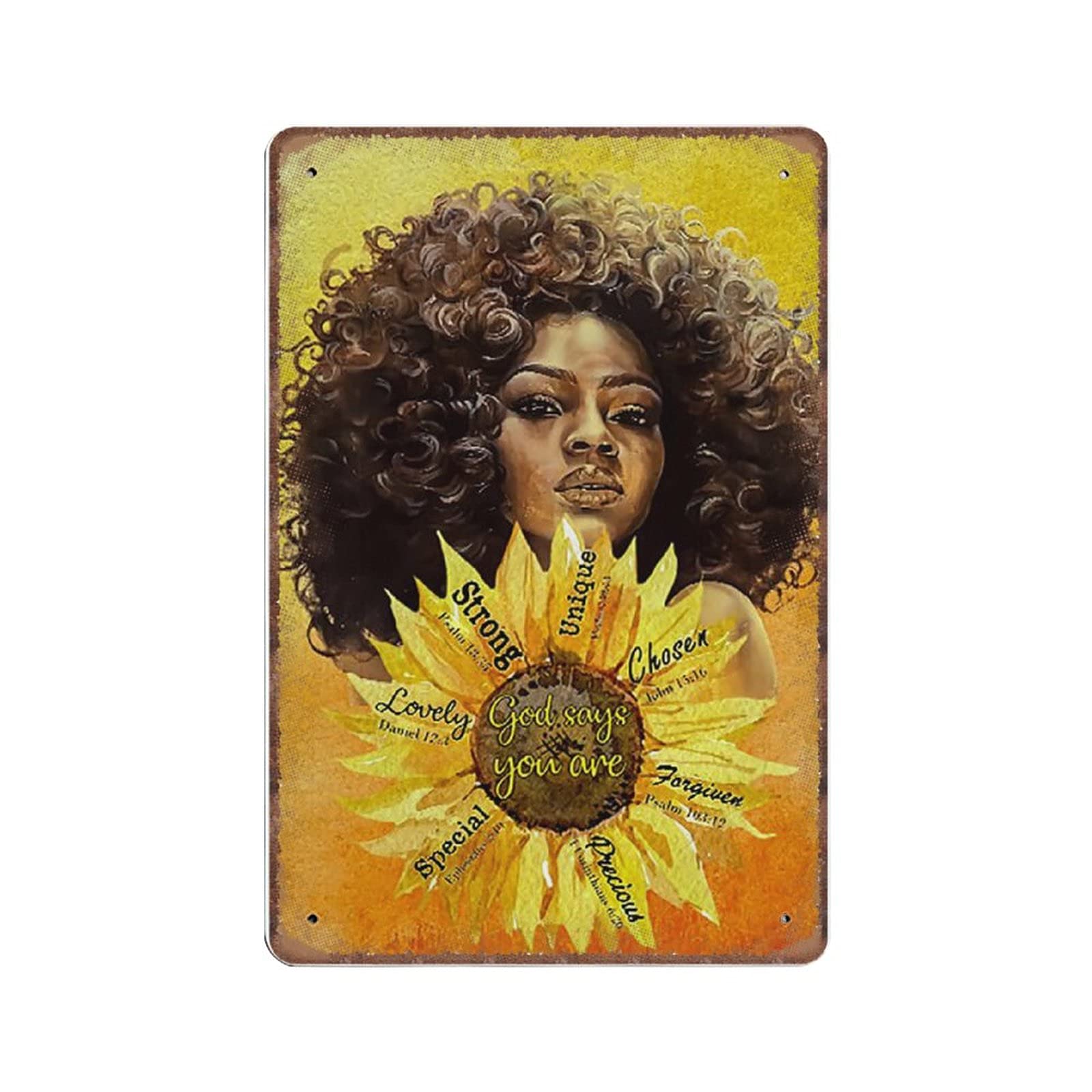 rayprint African American Tin Signs, God Says You Are Enough, Black Queen Wall Art, Black Girl Magic, Sunflower Vintage Poster Metal Sign Funny Kitchen Retro Parlor Garage Gifts, 20X30cm