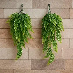 Kit com 2 Samambaias Verdes Artificiais 75cm Ambientes Internos Salas Escritórios e Externos Folhagem Realista Pendurada
