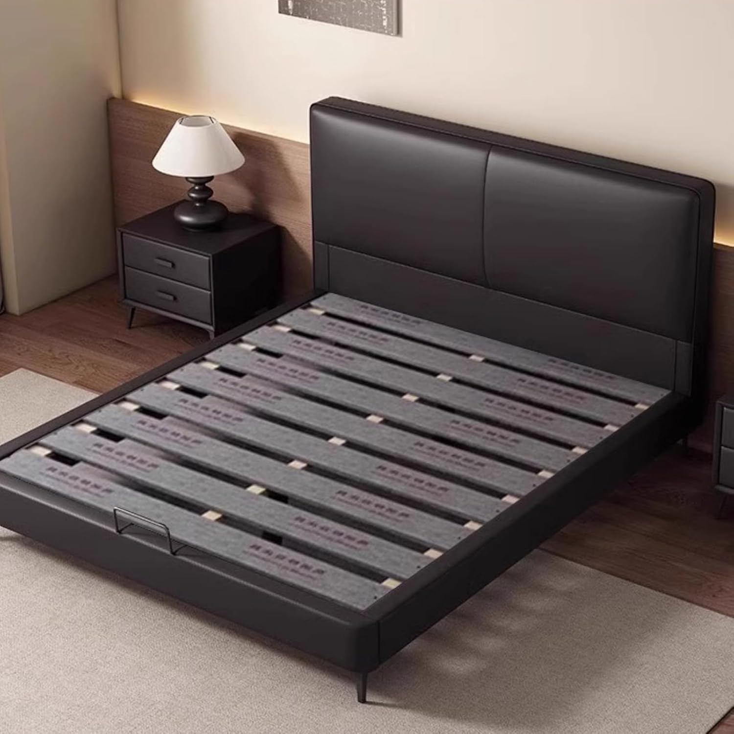 Modern Simplicity Queen Size Platform Bed Wooden Slats Support with Heavy Duty Wooden Slat Support Noise-Free Black