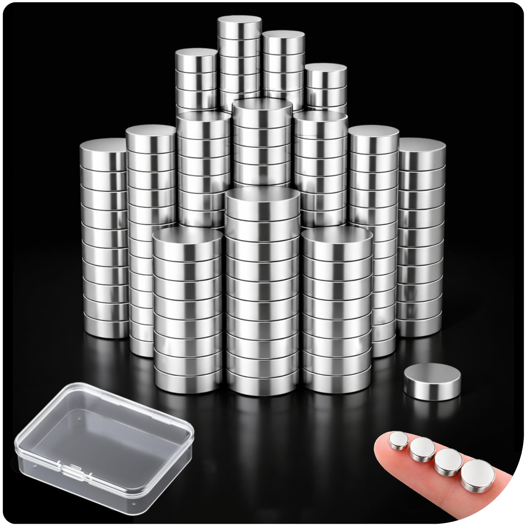 200 Stück Magnete Stark, 4 Verschiedene Größen, Mini Neodym Magnete für Magnettafel Extra Stark, Kleine Kühlschrank Magneten Starker Halt, Mini Rund Magneten für Whiteboard