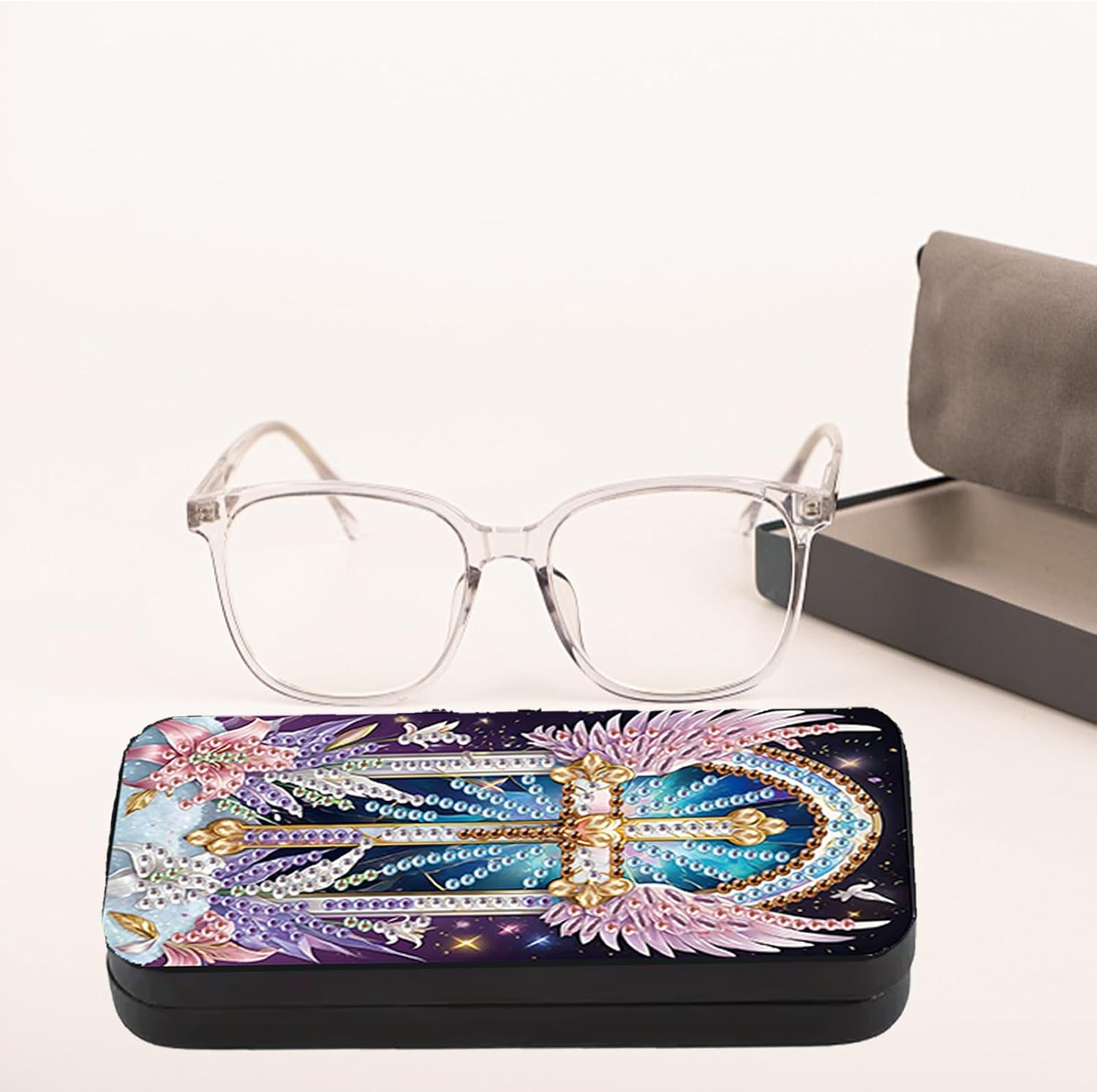 Diamond Painting paste Sunglass Case Sunglasses Storage Box Kit Diamond Handmade Gem Art Glasses Cas Leather Glasses Case Peacock Eye Glass Box Torage Box Anti-Stress DIY Travel Sunglass
