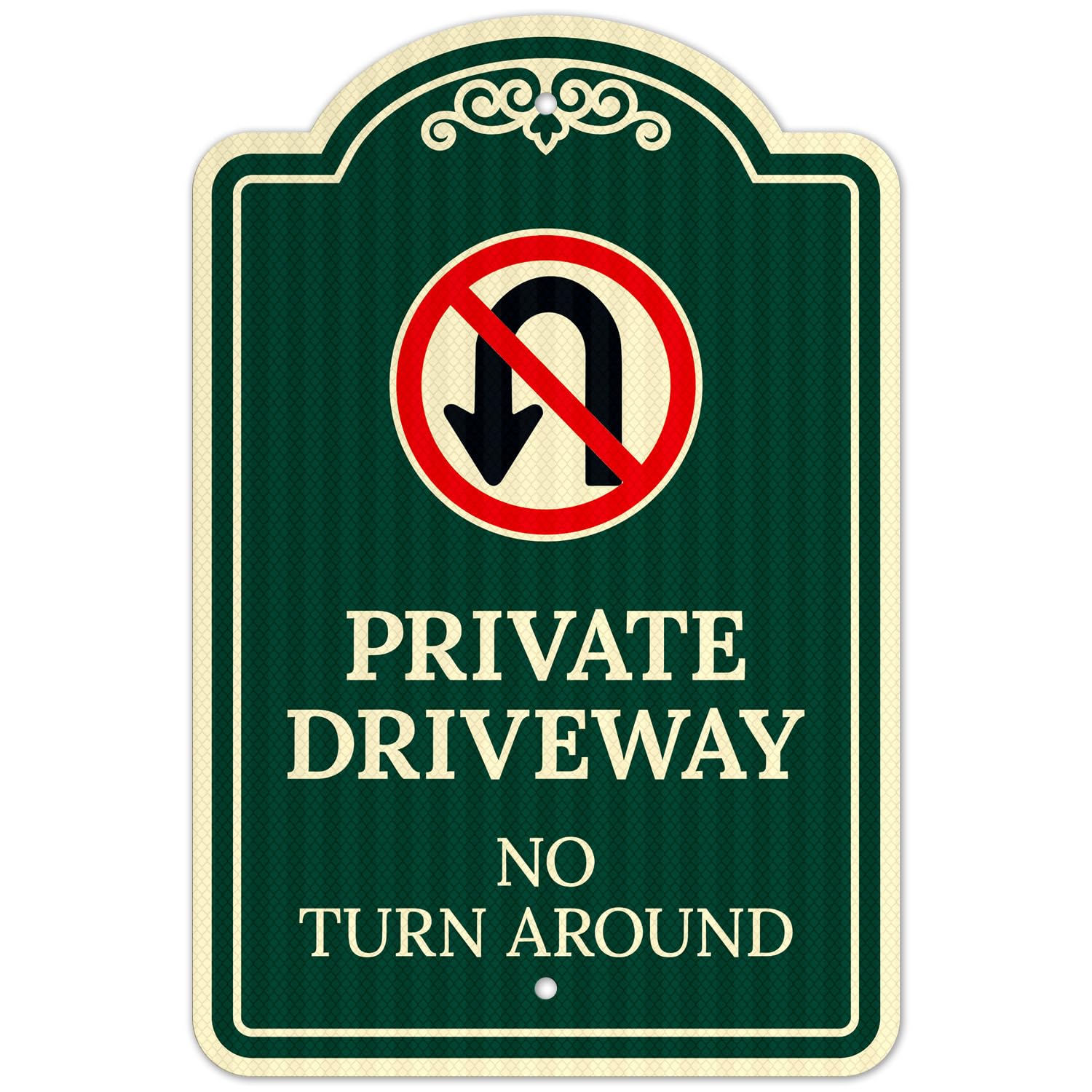 Private Driveway No Turn Around Décor Sign, (SI-73337) Green Dark, 12x18 Inches, 3M EGP Reflective, Fade Resistant, Made in USA by Sigo Signs