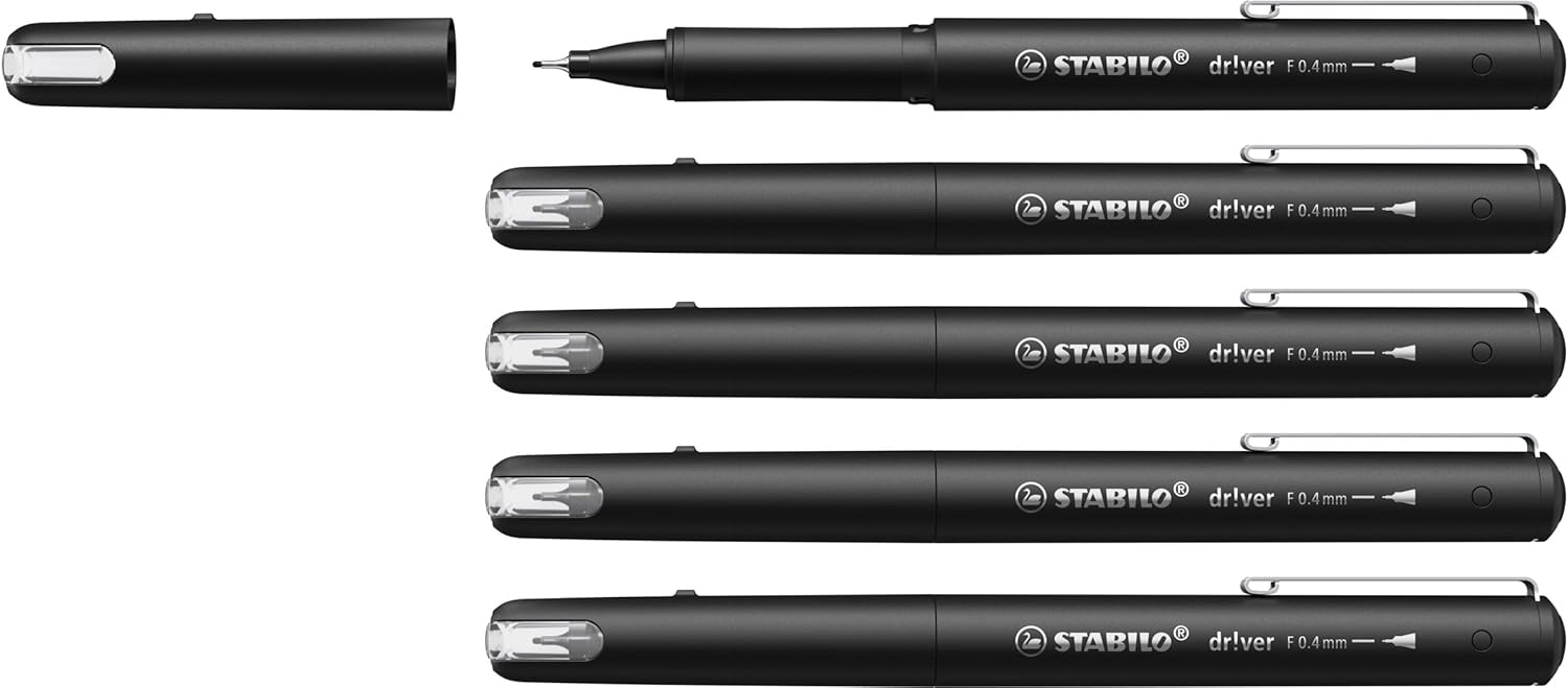 STABILO dr!ver - Premium Fineliner - Fine - Pack of 5 - Black
