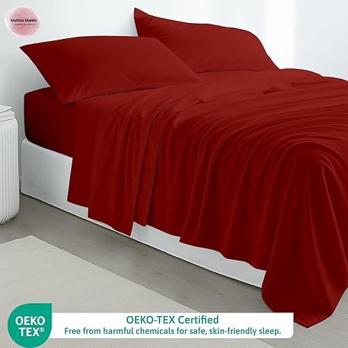 Miniatura 2 de Sábanas de cama tamaño individual XL, juego de sábanas de 100% algodón egipcio suave de fibra larga, juego de 4 piezas con bolsillos profundos de