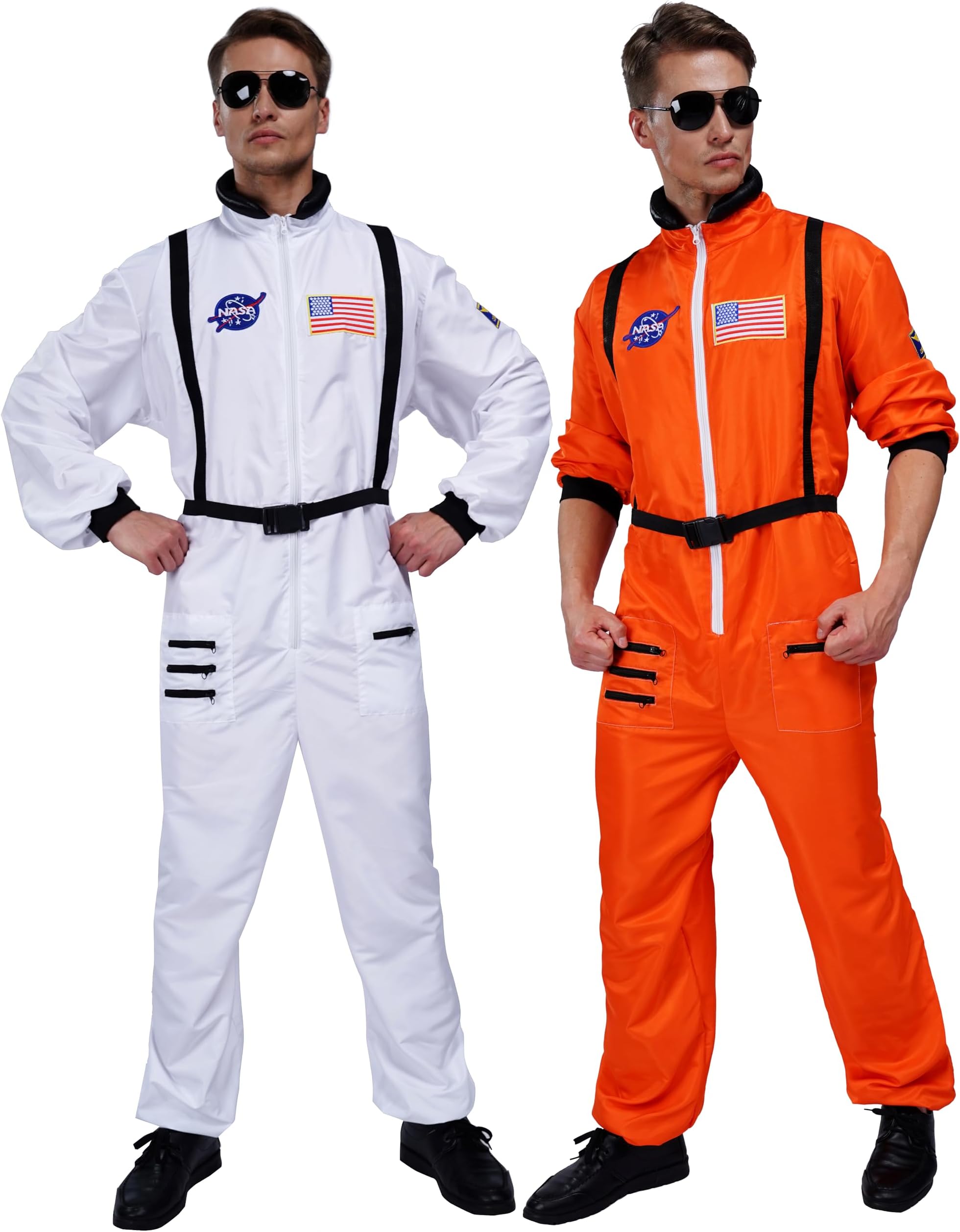 Maxim Party Supplies Mens Astronaut Costume Jumpsuit for Adults with Embroidered Patches and Pockets