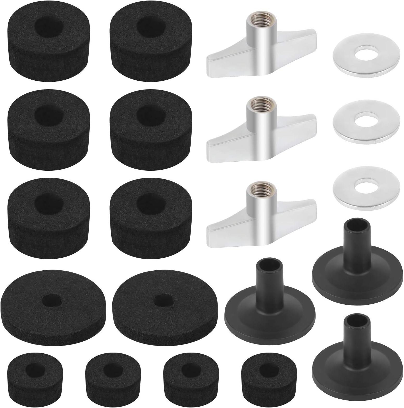 21 Pieces Cymbal Accessories, Drum Kit Accessories Set include Cymbal Felts, Cymbal Sleeves with Base, Cymbal Wing Nuts and Cymbal Washer