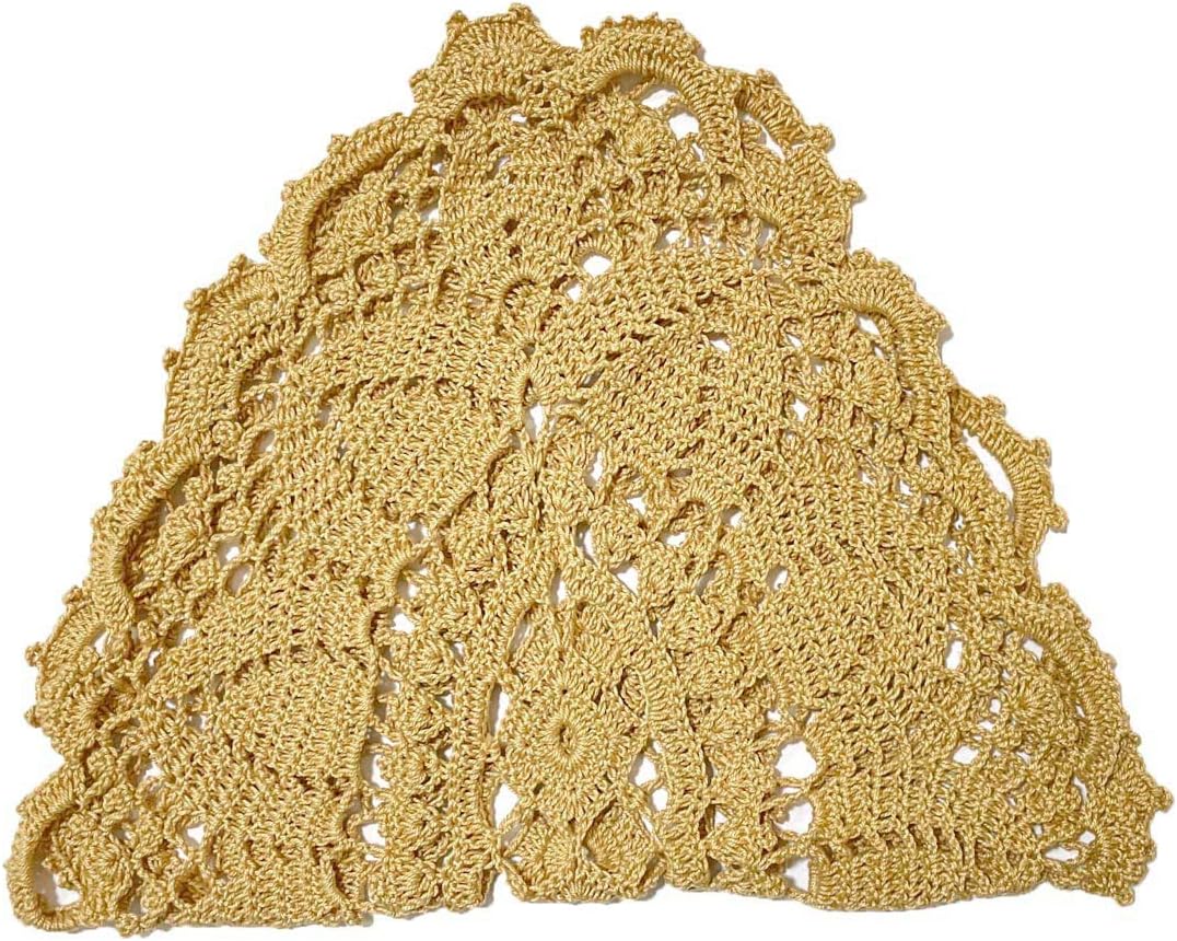 BIBITIME Crochet Knitted Table Doilies Lace Doily Handmade Placemats Kitchen Cup Mug Mats (4PCS-11.8" x 22", Style03-Champagne)