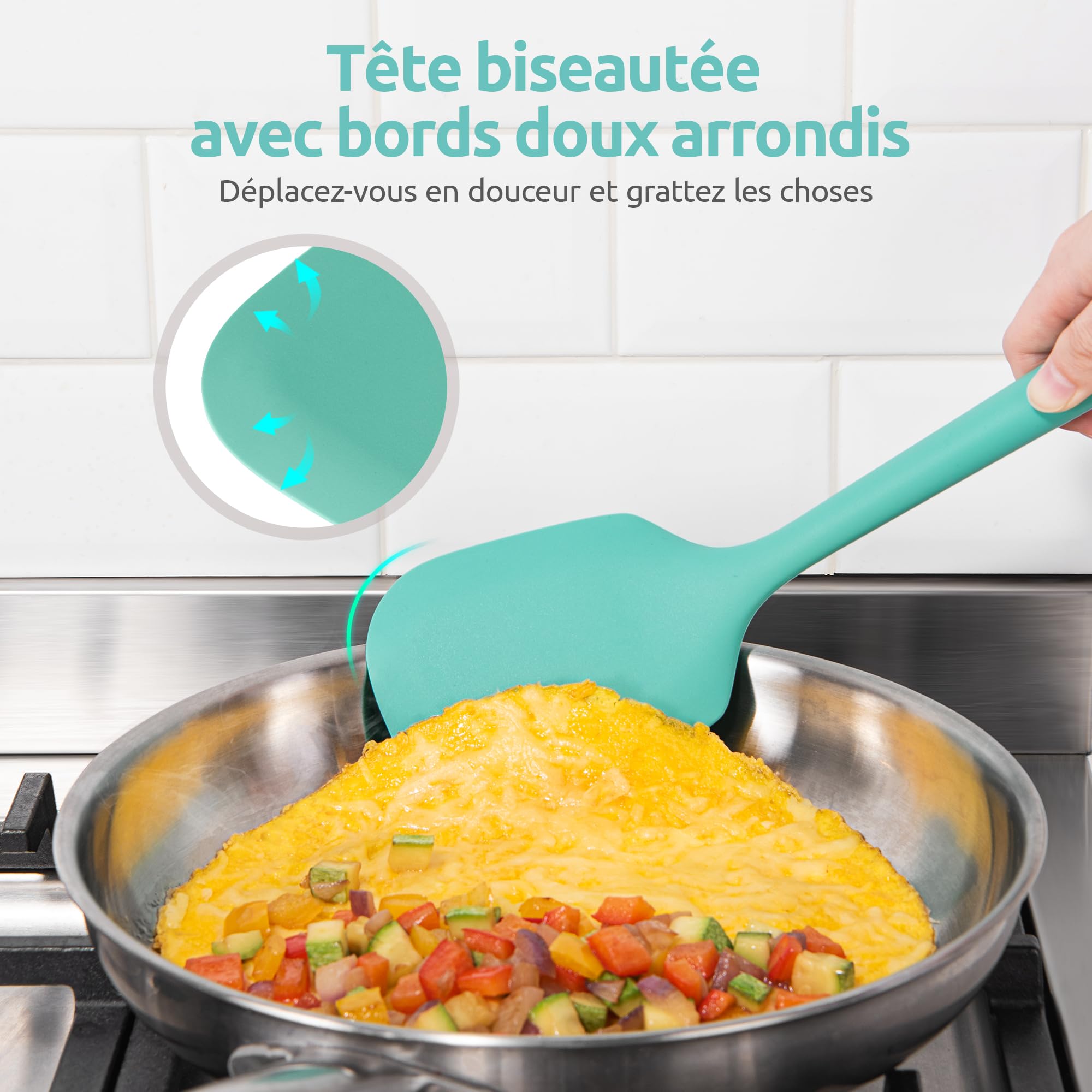 U-Taste Ustensiles de cuisine en silicone extra longs: spatules de cuisson résistantes à la chaleur de 315 ℃, cuillères de service pour mélanger friture remuer l'égouttage (5 pièces, Aqua Sky)