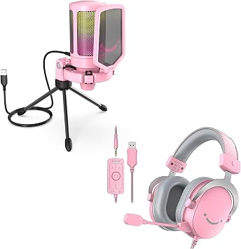 FIFINE USB Gaming PC Microphone and Over-Ear Wired Streaming Headset,AmpliGame RGB Computer Condenser Desktop Mic for YouTube Video/Podcasts,7.1 Surround Sound Headset for PS4/PS5/Xbox/SwitchA6P+H9P