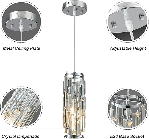 Miniatura 5 de BBLLWJ Moderna lámpara colgante cromada para isla de cocina, mini lámpara de cristal colgante para cocina, isla, comedor, dormitorio (3 luces)