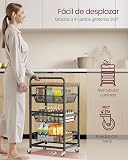 VASAGLE 4-Tier Storage Trolley with Pull-Out Baskets, Kitchen Shelf with Wheels, Handle, 31.7 x 40 x 76 cm, Rustic Brown and Ink Black LRC040K01 - 5
