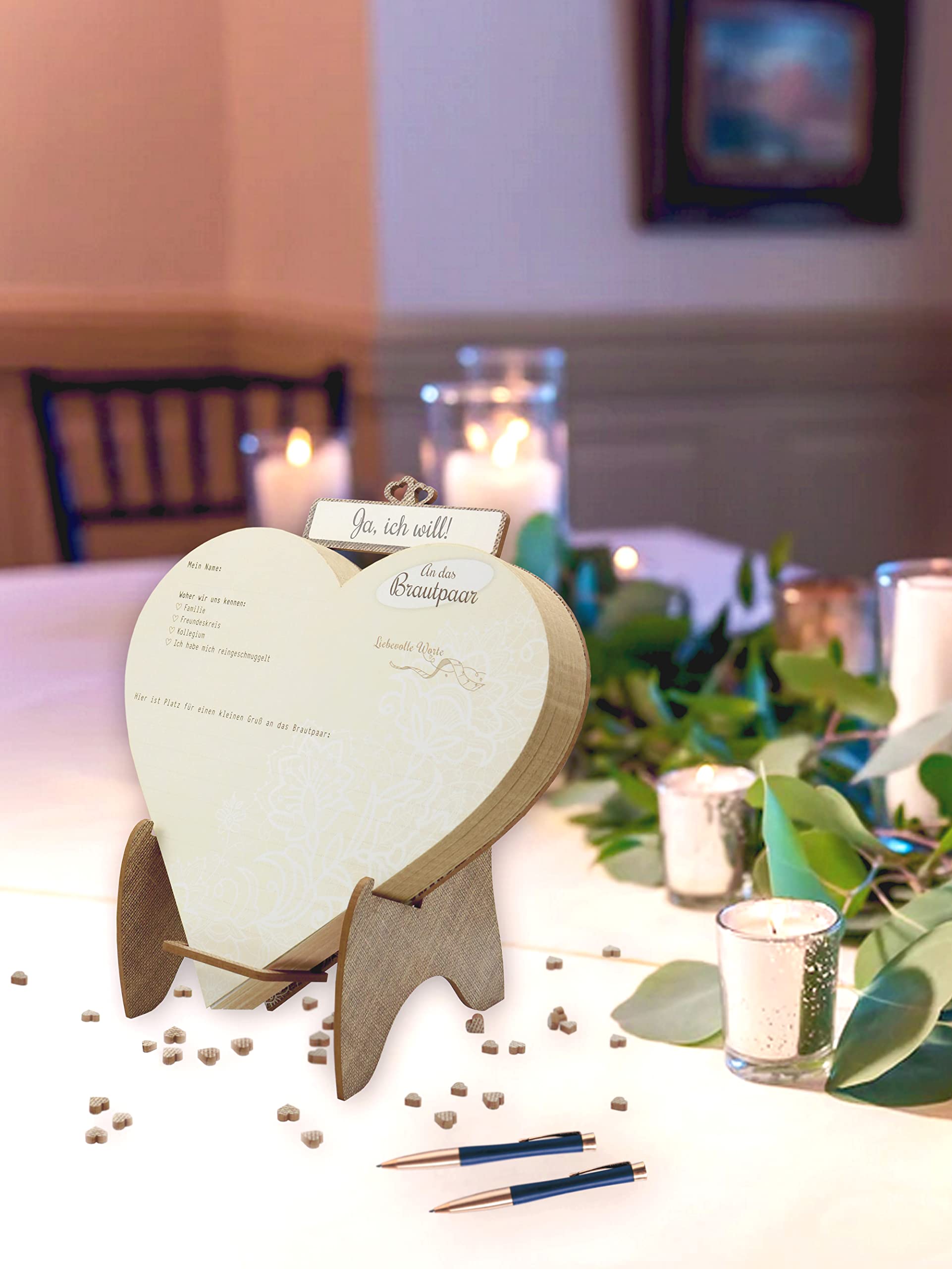 Ja ich will ! 48 + 2 Stück Gästebuchkarten Hochzeit –Heart Design– Gästebuch Karten zur Hochzeit mit lustigen Fragen zum Ausfüllen, Herz Karten Aufsteller Hochzeitsgästebuch Hochzeitsbuch Wunschkarten