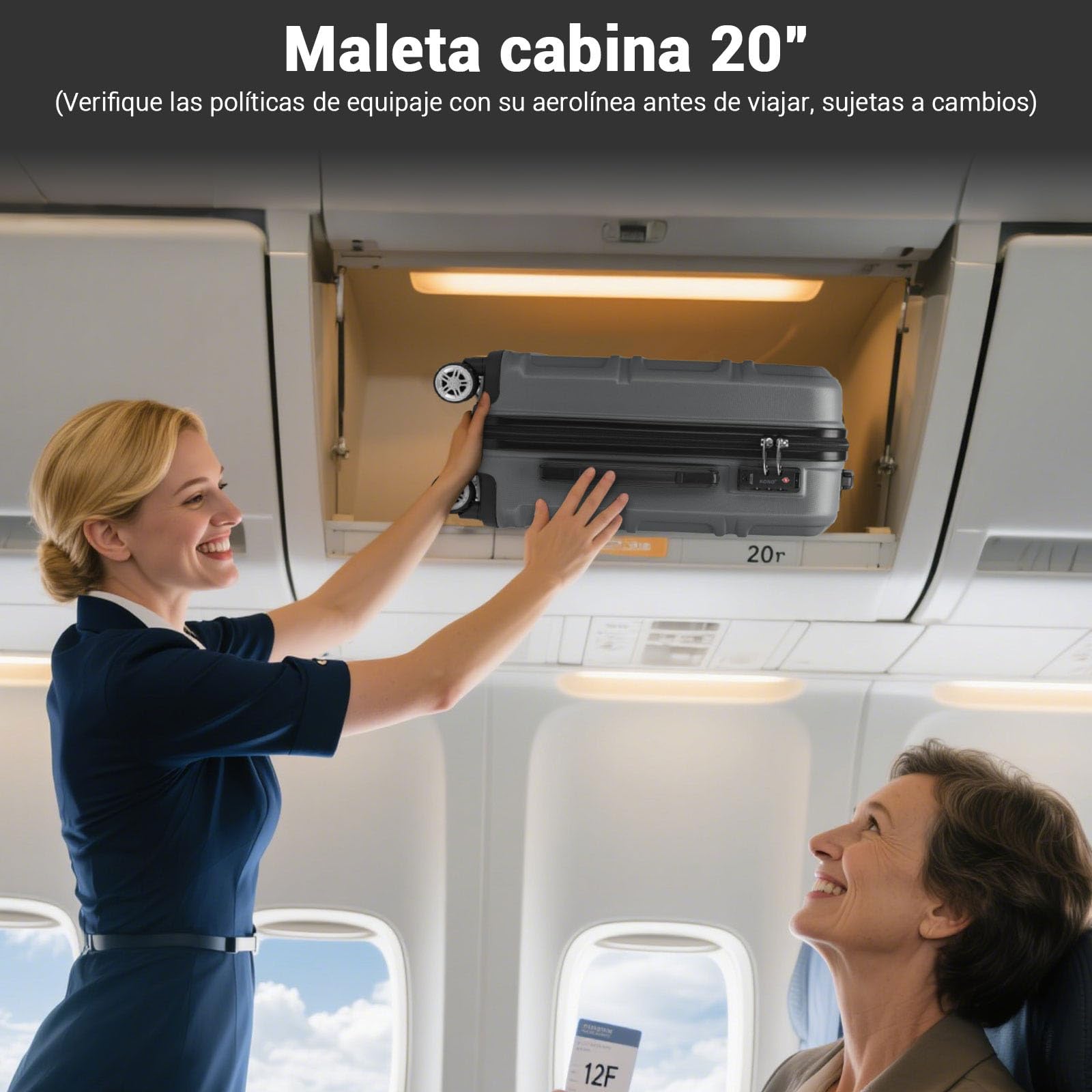 Kono Maletas de Viaje Mediana 65cm, Equipaje Facturado, Gris | ABS+PC Ligera, Textura Antiarayaduras, 4 Ruedas TPE 360°, Cerradura TSA, Mango 3 Alturas, Organización Interior