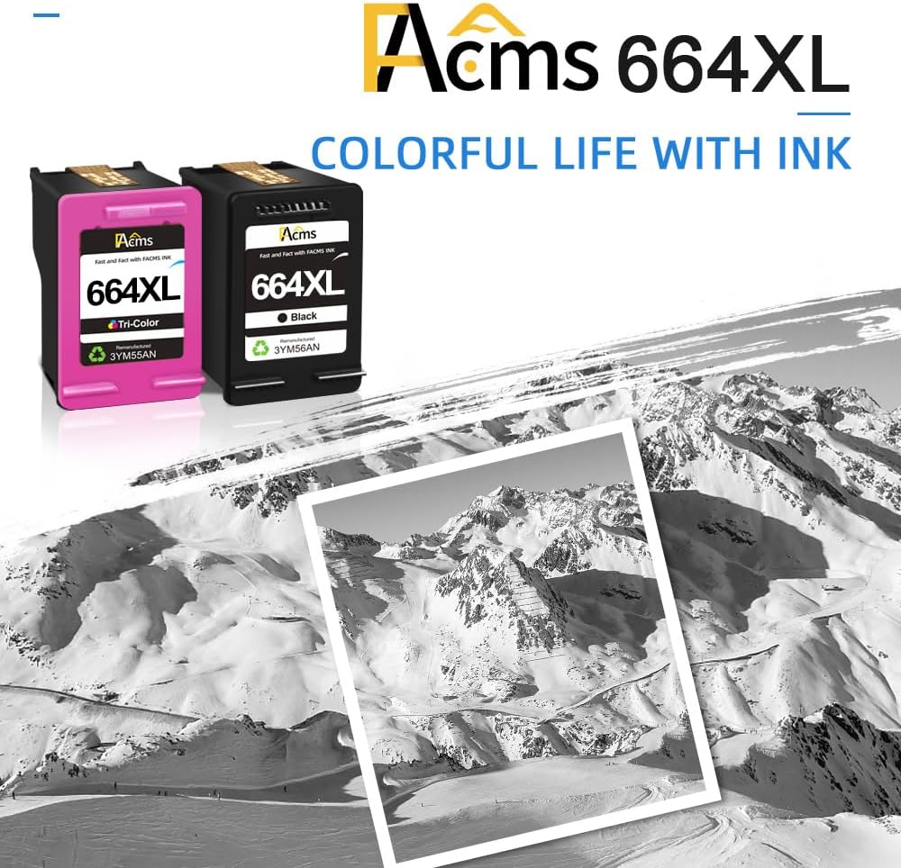 664XL Black/Tri-Color Ink Cartridge Replacement for HP 664 664XL Combo Pack for DeskJet 1115 2135 2138 3635 3636 3638 4535 4536 4538 4675 4676 4678 Printer Ink (1 Black, 1 Color)