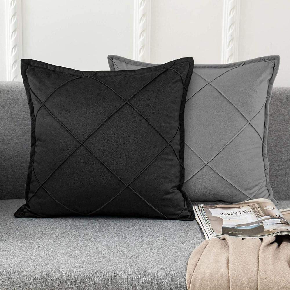 JIAHANNHA Juego De 2 Fundas De Cojín De Terciopelo De Color Negro De 24 X 24 Pulgadas, Suaves Y Decorativas, Para Sofá, Dormitorio, Sala De Estar, Auto U Oficina