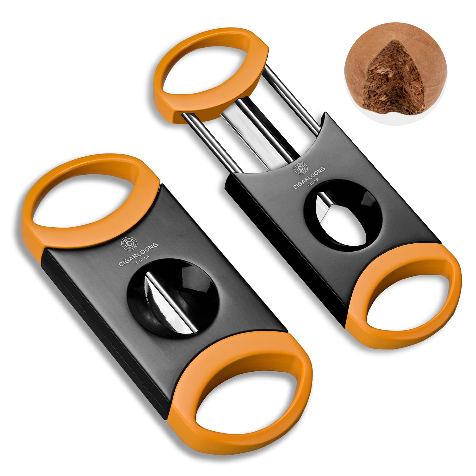 CLZOONG V-Cut Cigar Cutter Stainless Steel Cigar Guillotine Scissors Sharp Blade Portable Cigar Accessories Gift for Men (Orange)