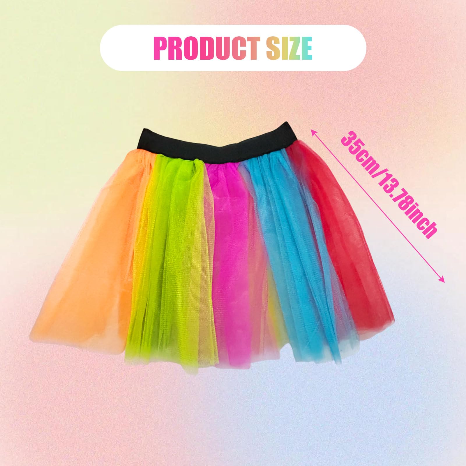 FUIPVGI Ladies Neon Tutu Skirt, 80s Costume Neon Party Accessories, Rave Retro Outfit, Hen Party Running Costume 1980s - Image 2