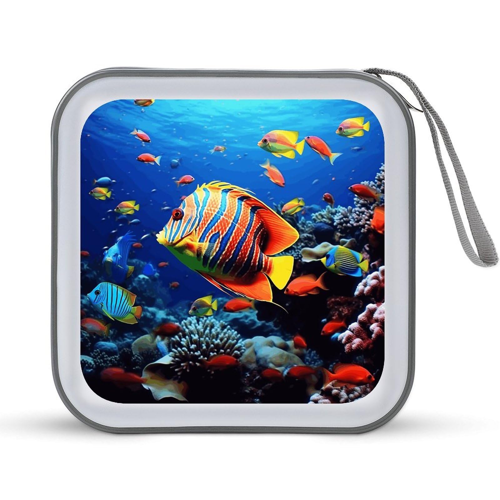 JTREHY Sea Fishes CD Case 40 Capacity Case Zipper CD Collection Bag with Handles Cover DVD Storage Hard Plastic DVD Disc Cases Storage Binder for Car Home Office Travel