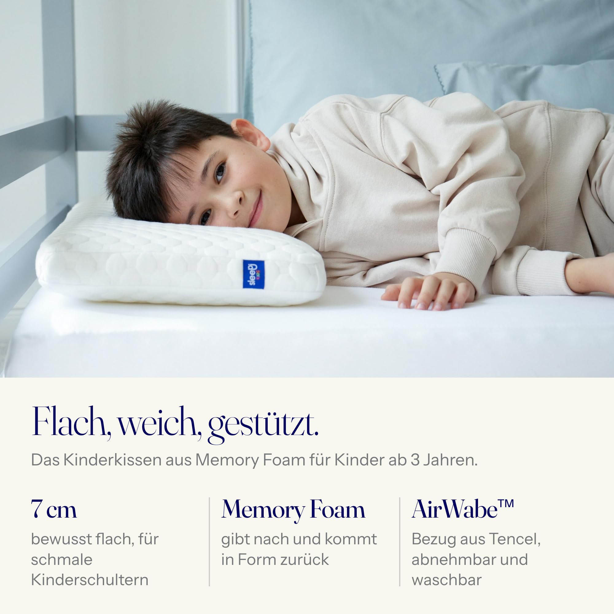sleepi Kids Comfort Kinderkissen ab 3 Jahre, Memory Foam, 60 x 30 x 7 cm