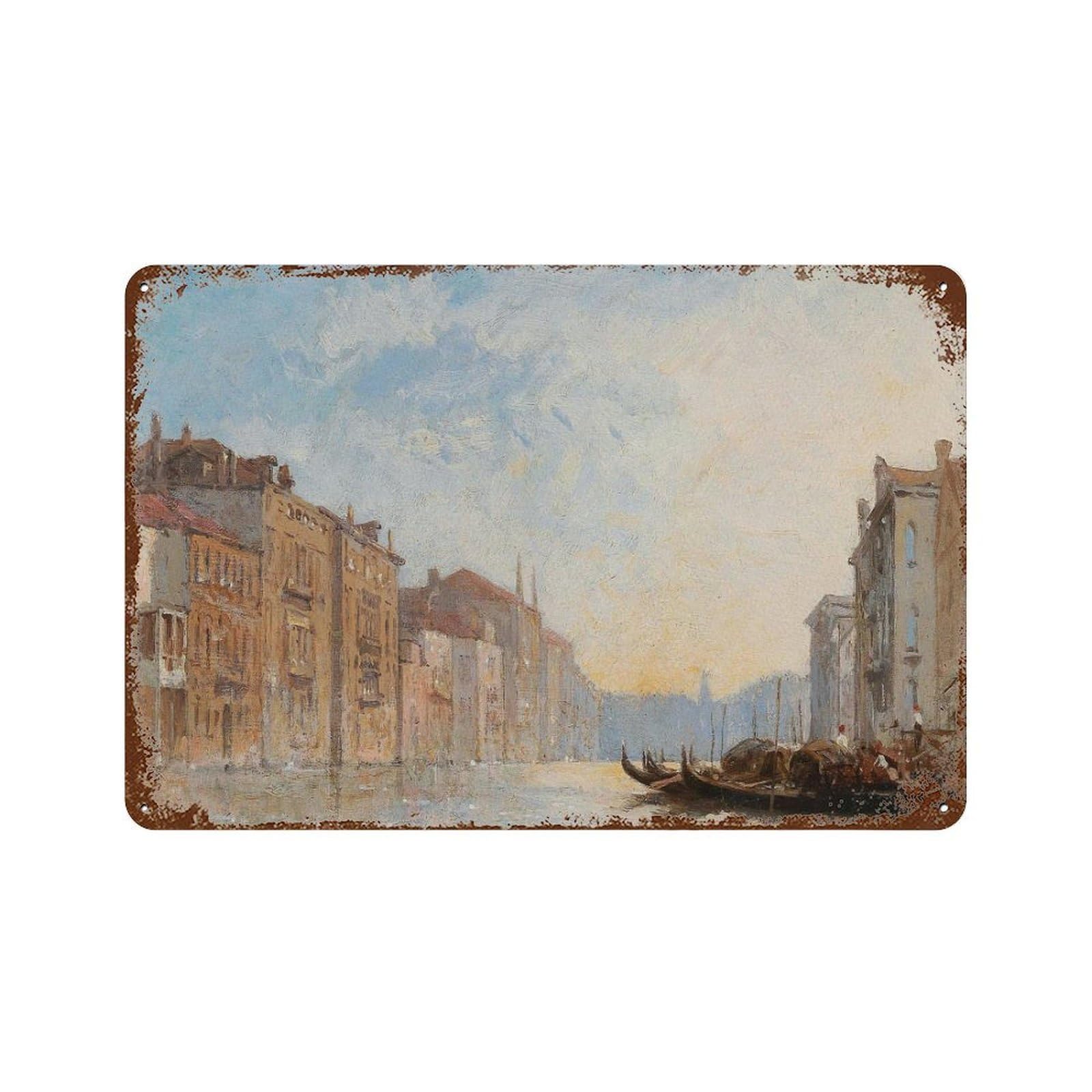 xiaoxiaoshen Venice Canal Wall Art, Oil Painting Architecture, Vintage Art of Italy, Wall Decor Art Metal Tin Poster Modern Home Decor Art Home Bar Shop Decorations Vintage Sign 20x30cm