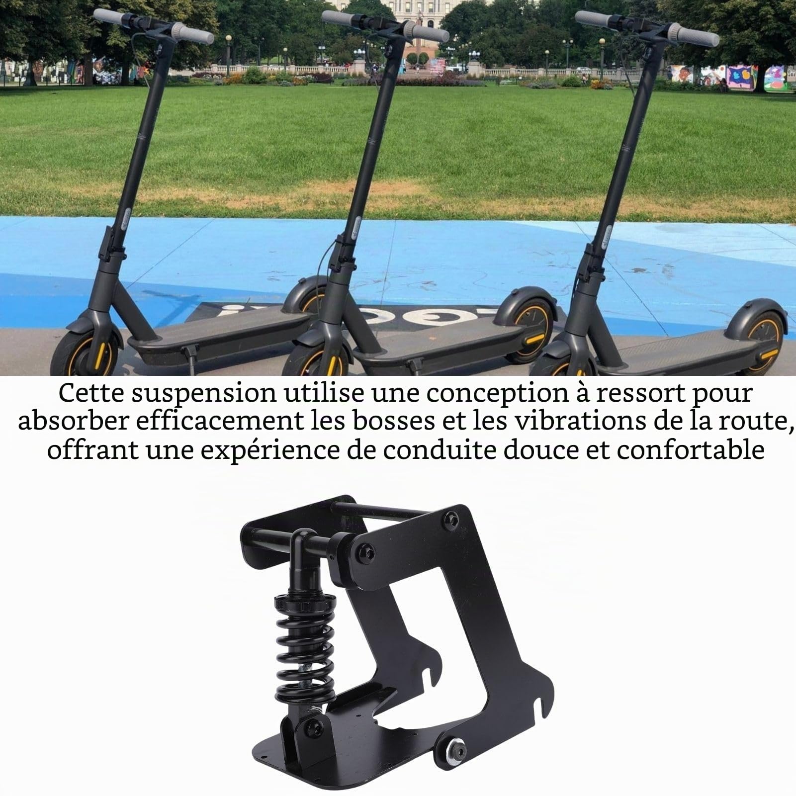 BuyWeek Kit de Suspension Arrière Trottinette Électrique pour Ninebot Max G30, Amortisseur de Roue Arrière Scooter Électrique avec Autocollants Réfléchissants, Suspension Absorption des Chocs