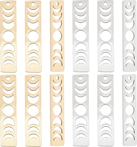 DICOSMETIC Dijes de fase lunar de acero inoxidable con forma de media luna, rectángulo, colgante completo cortado con láser, dijes de astronomía