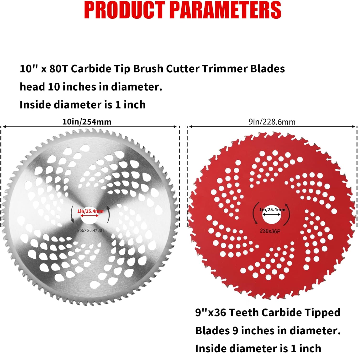 9" x 36 Teeth Carbide Tipped Brush Cutter Blades Weed Eater Trimmer Blade & 10" x 80T Carbide Tip Brush Cutter Compatible with Stihl, Ego,Husqvarna Brush Cutter, Trimmer, Weed Eater