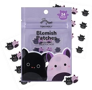TONYMOLY x Squishmallows Halloween Emily + Zumirez the Bat Blemish Patches – Hydrocolloid Acne Spot Treatment with Salicylic Acid – Cute K-Beauty Pimple Patches – 24 Count