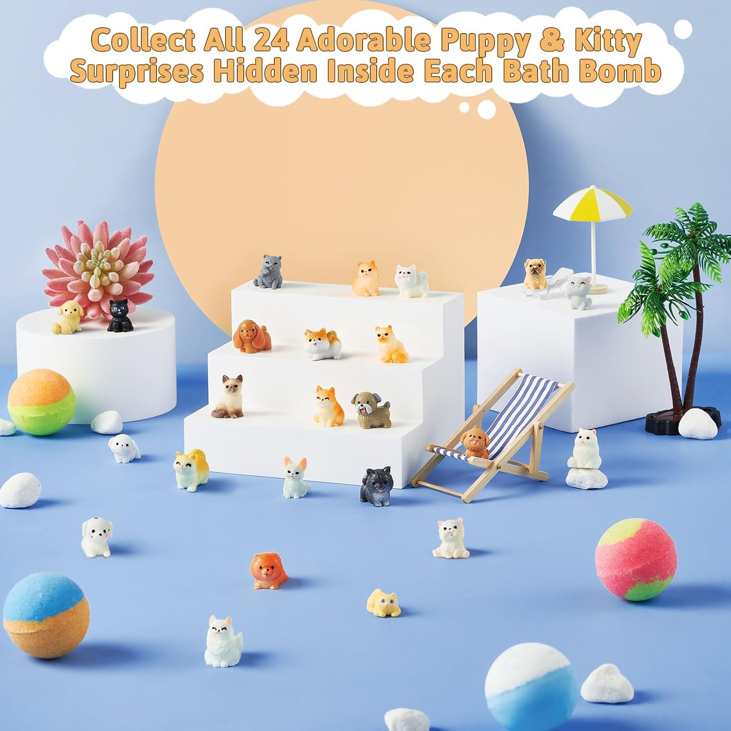 24 Pack Kids Bath Bombs with Surprise Puppy & Cat Toys, Kid-Safe Gift Set image 4