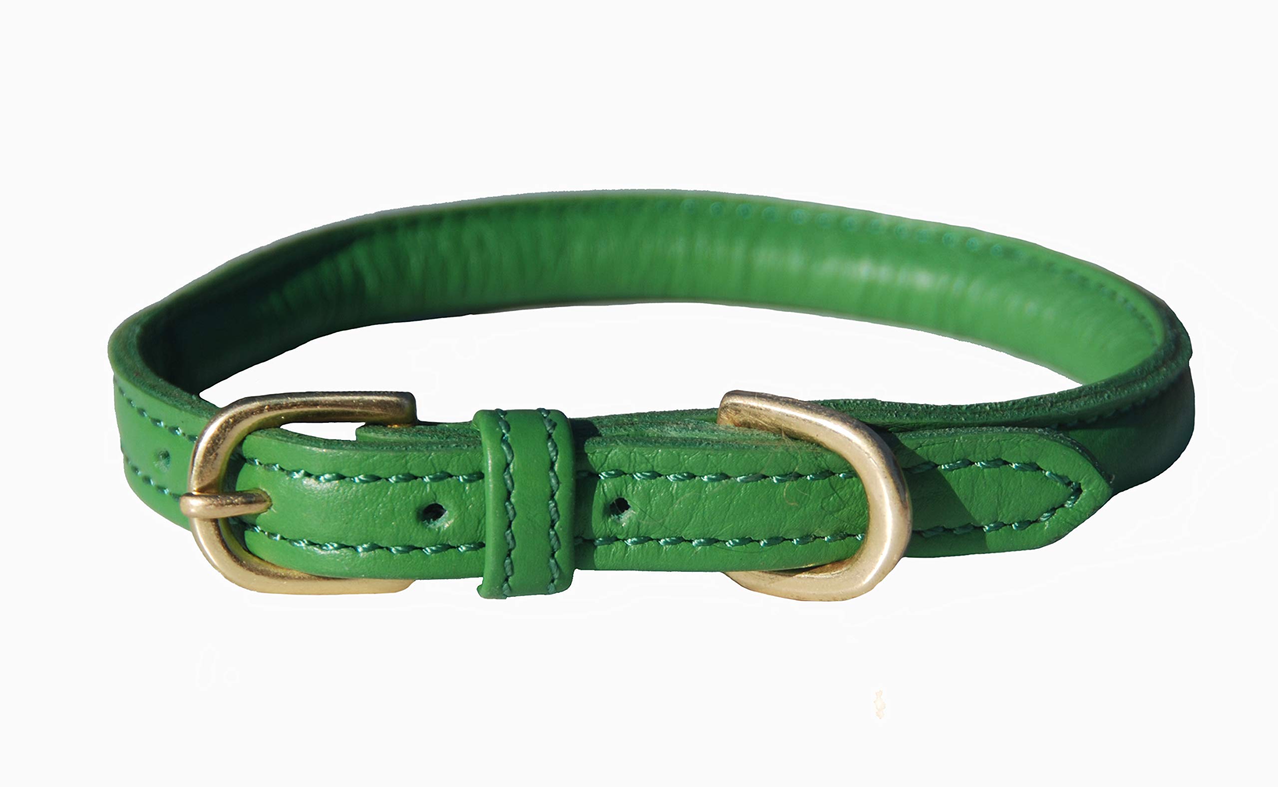 Collier chien cuir roulé vert empêchant les nœuds et les irritations du pelage fragile