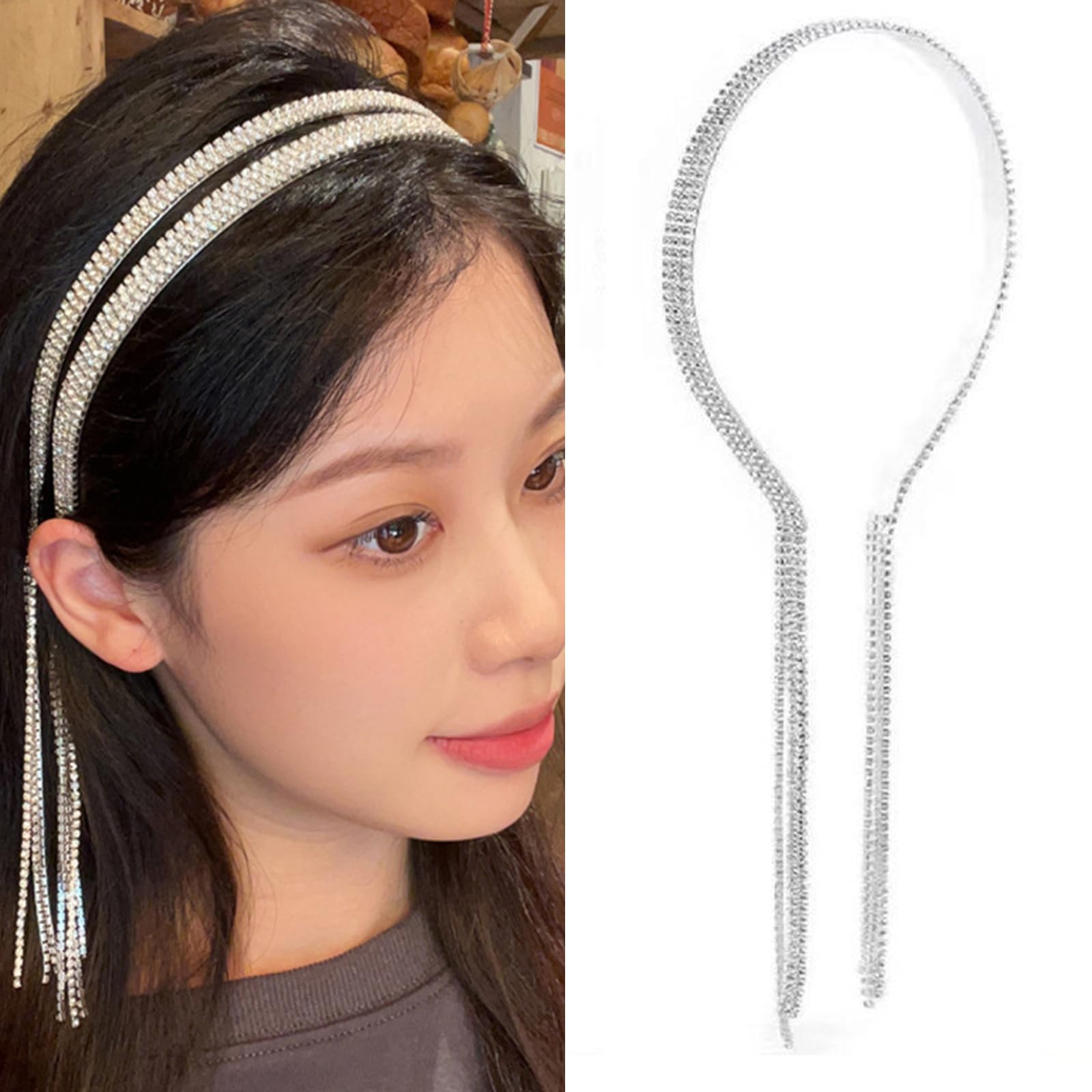 Amazon.com : Elloph Crystal Disco Headband - Silver Tassel Sparkly
