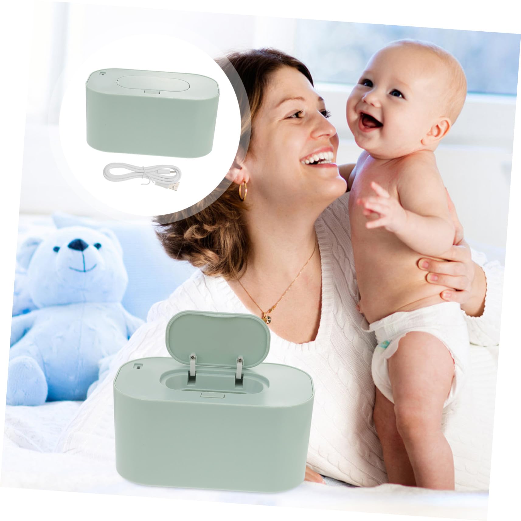 Gatuida Calentador de Toallitas Húmedas Portátil USB para Bebés Calentador Inalámbrico con Batería Recargable para Coche y Viaje Calentamiento Rápido y Seguro Color Verde Mecánico para