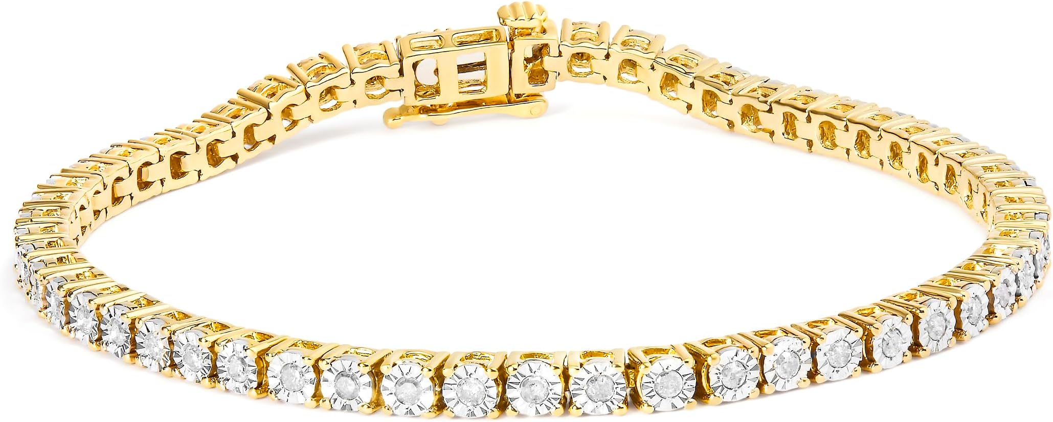 Original Classics 1.0 Cttw Miracle Set White Diamond Round Faceted Bezel Tennis Bracelet (I-J Color, I3 Clarity) - Choice of Metal Color and Size