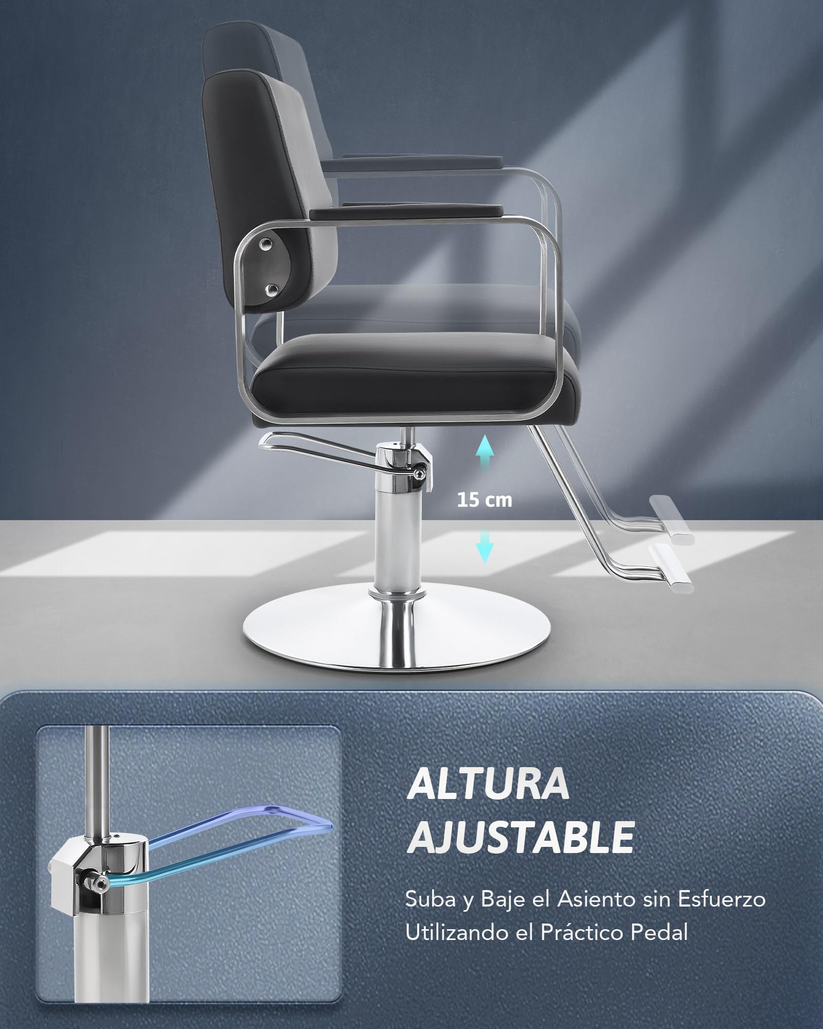 CO-Z Sillón Peluquería Profesional con Bomba Hidráulica Silla de Peluquería con Giro de 360° de Altura Ajustable Capacidad 250KG Sillón de Barbero para SPA Belleza (Estilo Moderno)